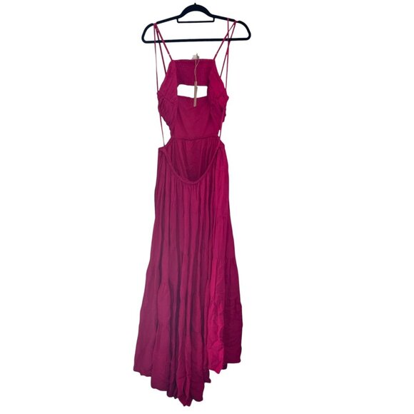Anthropologie Let Me Be Cutout Tiered Maxi Dress Magenta Pink SZ L - Picture 2 of 10